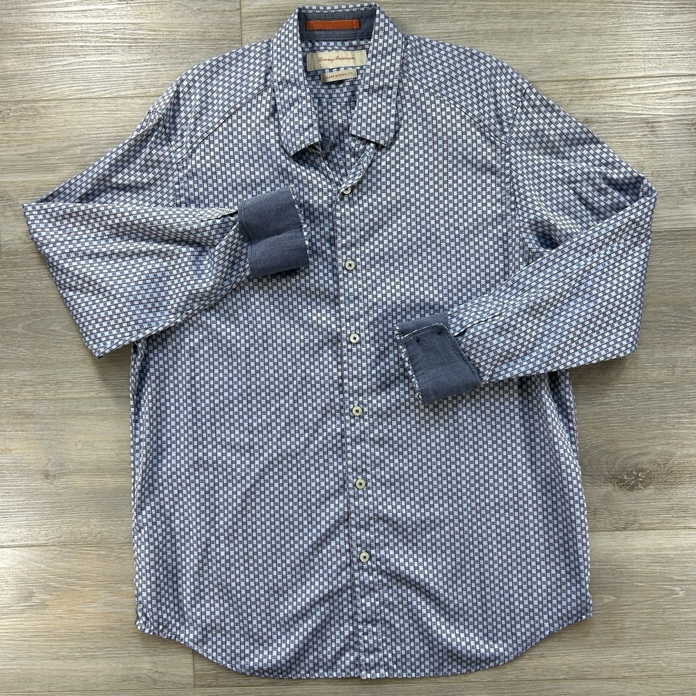 Tommy Bahama Medium Island Modern Fit Blue‎ Check Long Sleeve Button Down Cotton - Picture 2 of 11